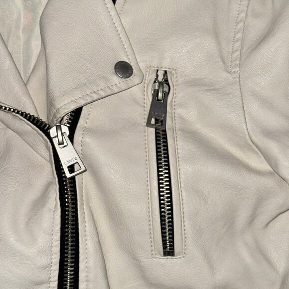 Levi's Faux Leather Moto Jacket Women's Size XL Oyster Cream Asym Full Zip NWT - Picture 3 of 11